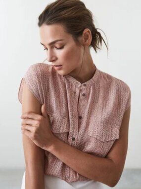 REISS Arabella Printed Blouse – Pink Painterly Abstract Print US 0 /UK 4